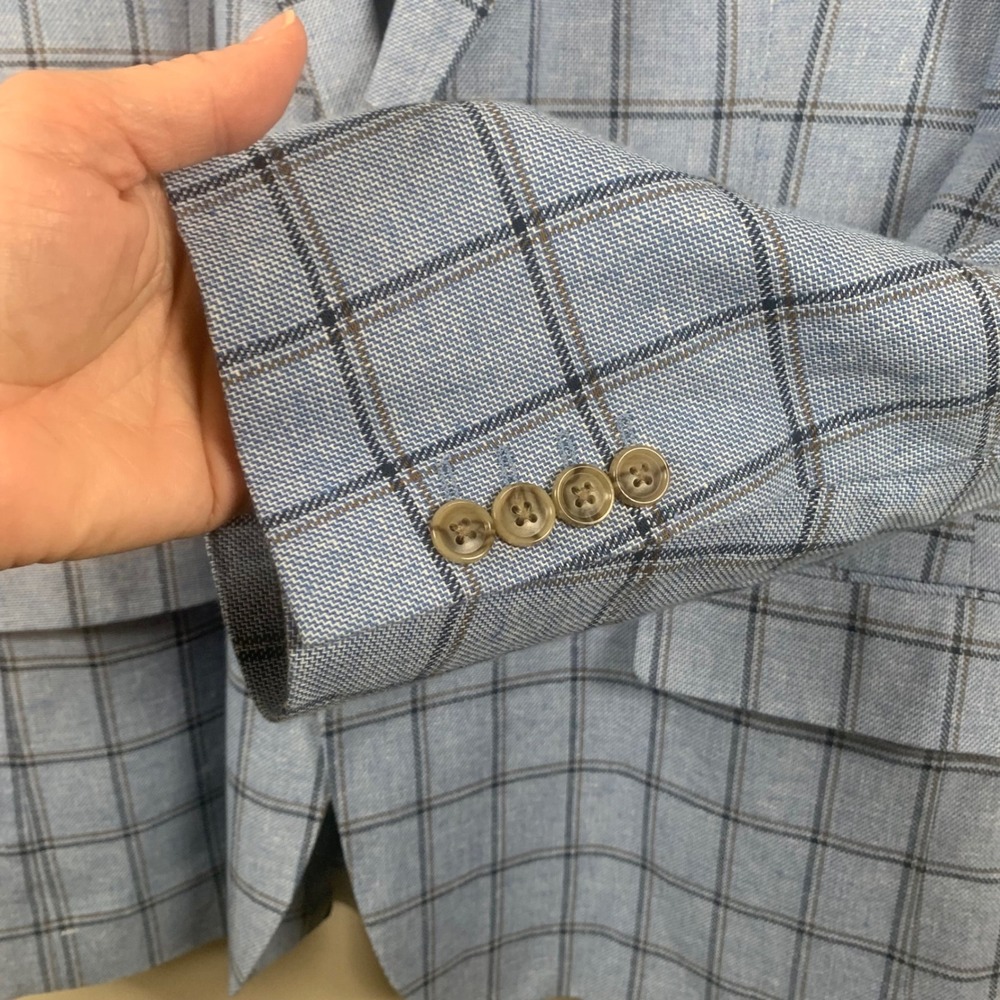 Stafford Classic Fit Linen Blend Blue Windowpane Blazer Size 46Reg - Picture 5 of 12